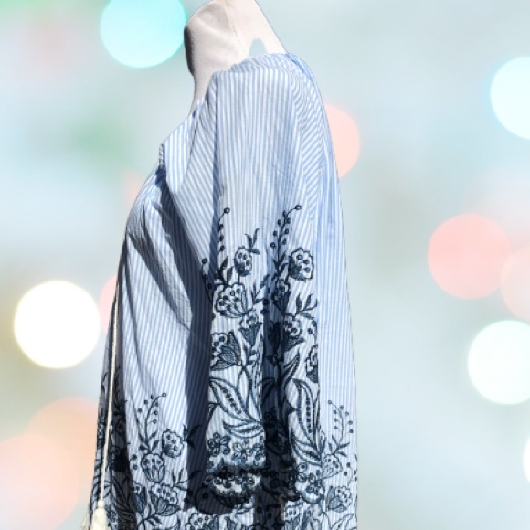 SOLD Swim Cover Up Wide Sleeve Embroidered Striped NWT - Picture 4 of 9